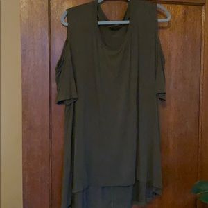 Olive green cold-shoulder top